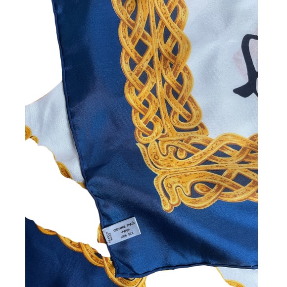 GIOVANNI PRATO Blue/Gold Baroque Perfume Silk LUXURY Scarf FRANCE - Picture 4 of 5